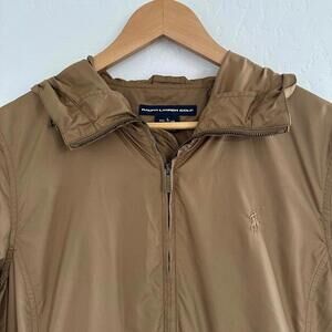 Ralph Lauren Golf Jacket L Brown tan Windbreaker Zip water resistant hooded pony